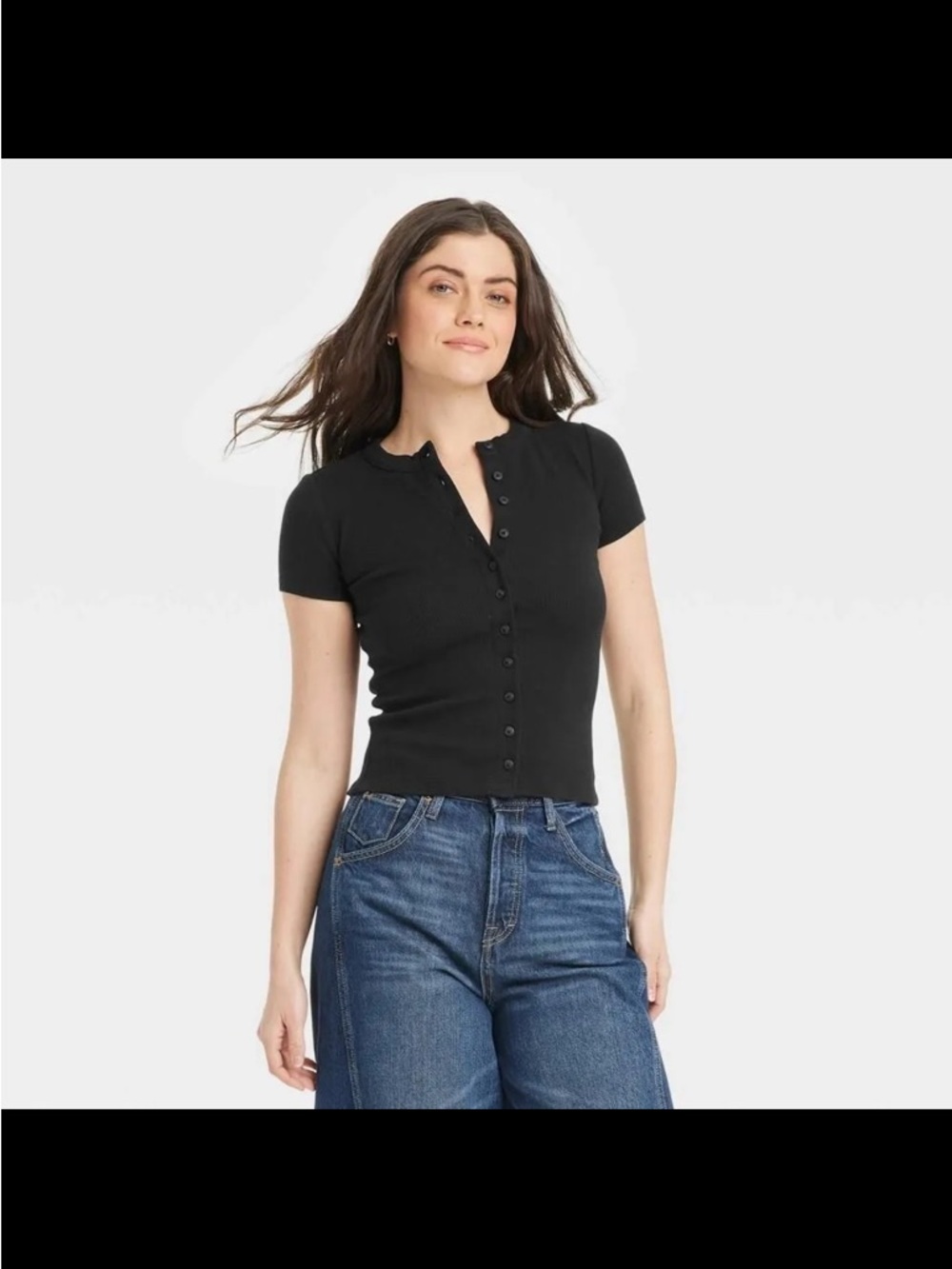 Universal Thread Small Black Button-Front Short Sleeve Top- NWT